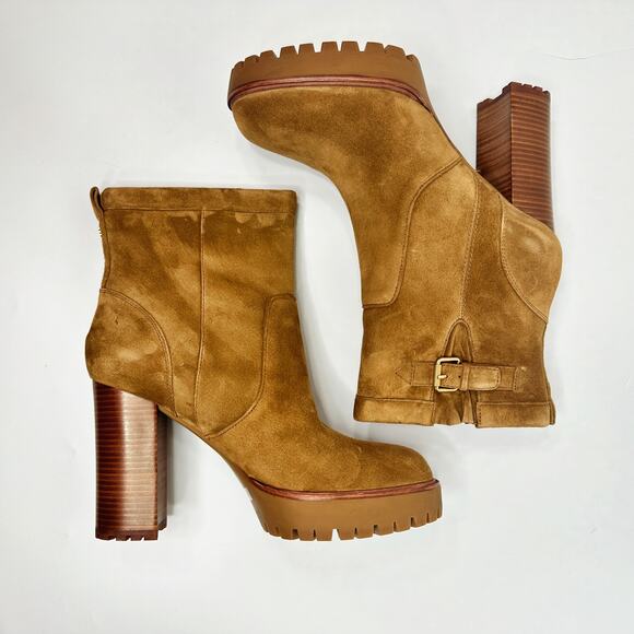 NWT Veronica Beard Hannigan Lug Sole Suede Hazelwood Buckle Boots Booties 11 - Picture 9 of 15